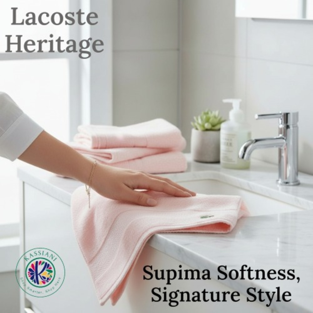 Lacoste Home Heritage Pink Supima Cotton Hand Towels Set‎ of 2, 16"x30" Luxury